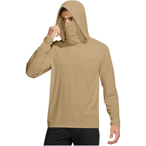 fatyb Mens UPF 50+ Hoodies with Mask Long Sleeve Sun Protection Shirts Thumb Holes Fishing Hiking Tops
