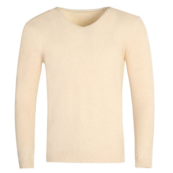 fatyb Mens V Neck Dress Sweater Long Sleeve Thermal Tops Lightweight Knitted Pullover for Fall Winter