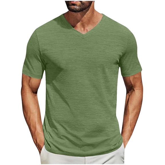 fatyb Mens V Neck T Shirts Short Sleeve Classic T-Shirts for Men Casual Summer Basic Muscle Tee Tops