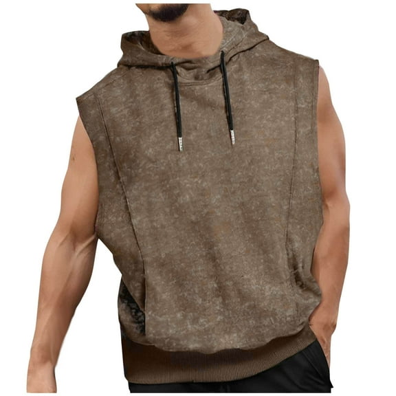 fatyb Mens Workout Hooded Tank Tops Drawstring Sleeveless Hoodies Bodybuilding Cut off Muscle T Shirts