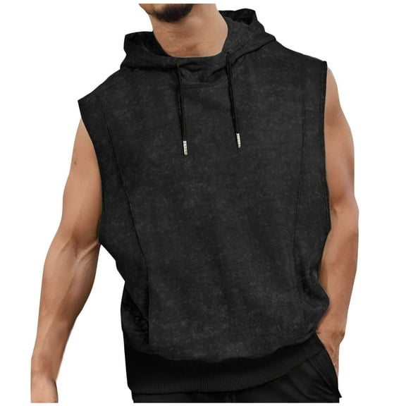 fatyb Mens Workout Hooded Tank Tops Drawstring Sleeveless Hoodies Bodybuilding Cut off Muscle T Shirts