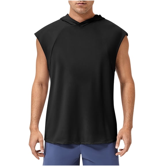 fatyb Mens Workout Hooded Tank Tops Quick Dry Gym Hoodies Sleeveless Stretch Muscle Bodybuilding Shirts