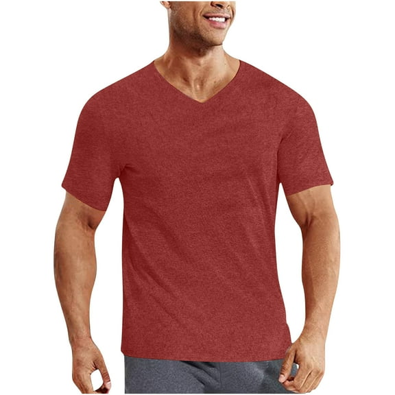fatyb Mens Workout Tops V Neck Short Sleeve Athletic T-Shirts Activewear Stretch Training Tee for Men