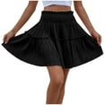 thumbnail image 1 of fatyb Mini Skirts for Women Ruffle Smocked High Waisted A-Line Flared Short Skirt Pleated Beach Summer Skirt, 1 of 5