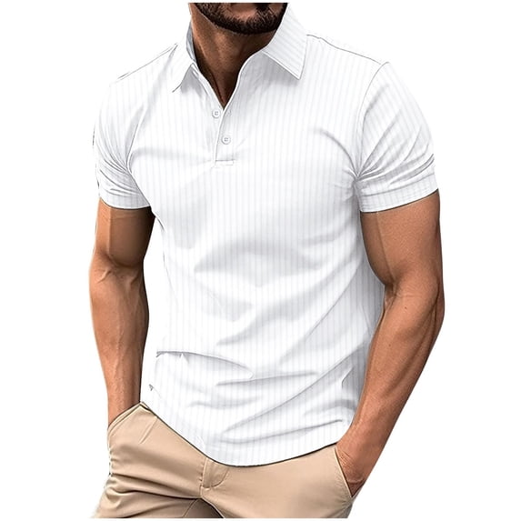 fatyb Muscle Shirts for Men Knitted Button Collar Golf T-Shirts Short Sleeve Mens Casual Pullover Tees