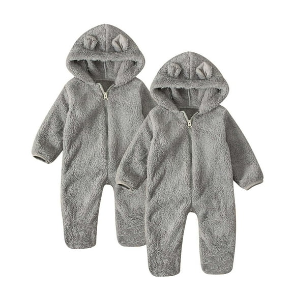fatyb Newborn Baby 2 Pack Fleece Jumpsuit Fuzzy Footie Hooded Romper Girls Boys Romper Warm Snowsuit