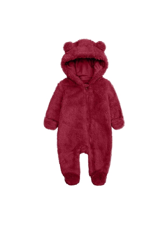 Newborn Baby Fleece Hooded Jumpsuit Fuzzy Footie Romper Kids Soft Winter Thermal Outwear Clothes