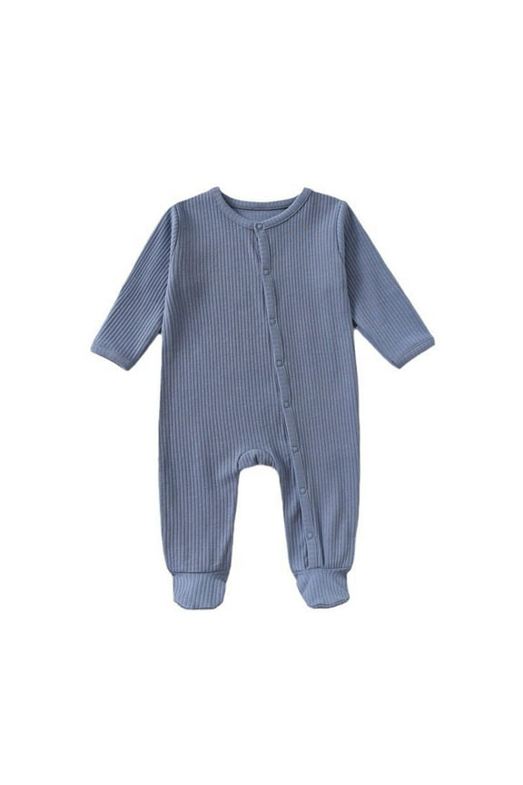 Newborn Baby Footie Romper Button Cotton Jumpsuits for Sleep Infant Long Sleeve Footed Clothes