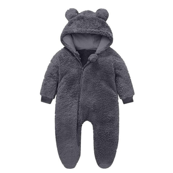 fatyb Newborn Baby Jumpsuit Fleece Footed Romper with Hood Warm Fuzzy Snowsuit Kids Fall Winter Clothes