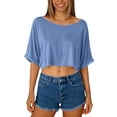 thumbnail image 1 of fatyb Off the Shoulder Tops for Women Short Sleeve Cropped Tees Summer Casual Loose Going out T Shirts, 1 of 6