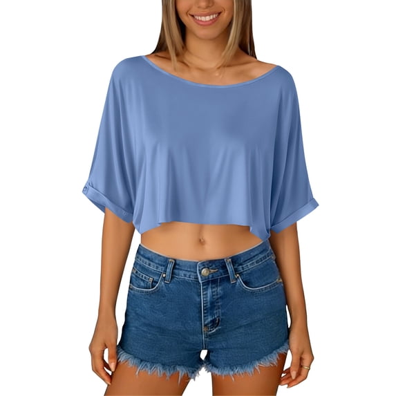fatyb Off the Shoulder Tops for Women Short Sleeve Cropped Tees Summer Casual Loose Going out T Shirts