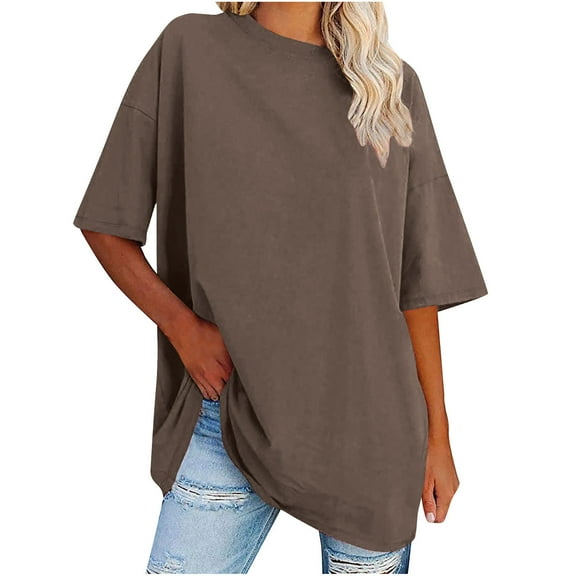 fatyb Oversized T Shirts for Women Short Sleeve Loose Tops Crew Neck Casual Plain Womens Basic Tees