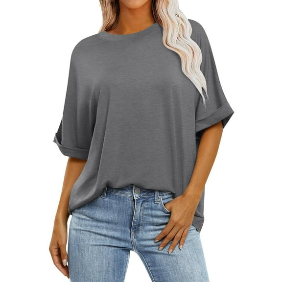 fatyb Oversized T Shirts for Women Crewneck Short Sleeve Loose Tee Tops Basic Shirts Womens Casual Blouses