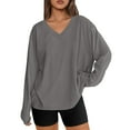 thumbnail image 1 of fatyb Oversized T Shirts for Women Long Sleeve V Neck Loose Soft Tees Womens Casual Plain Basic Tops, 1 of 6