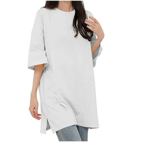 fatyb Oversized T Shirts for Women Short Sleeve Loose Cotton Tee Shirts Crewneck Plain Casual Blouses