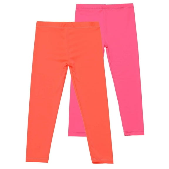 fatyb Pack of 2 Leggings for Girls Casual Stretch Bottom Pants Solid Color Kids Soft Comfy Long Pants