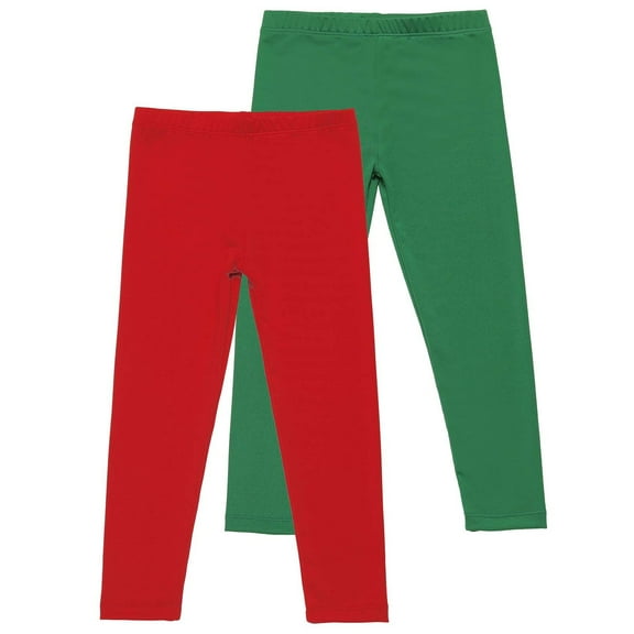 fatyb Pack of 2 Leggings for Girls Casual Stretch Bottom Pants Solid Color Kids Soft Comfy Long Pants