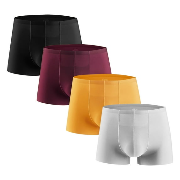 fatyb Pack of 4 Silk Underwear for Men Boxer Stretch Soft Briefs Short Leg Men's Breathable Underpants