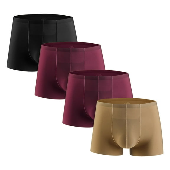 fatyb Pack of 4 Silk Underwear for Men Boxer Stretch Soft Briefs Short Leg Men's Breathable Underpants