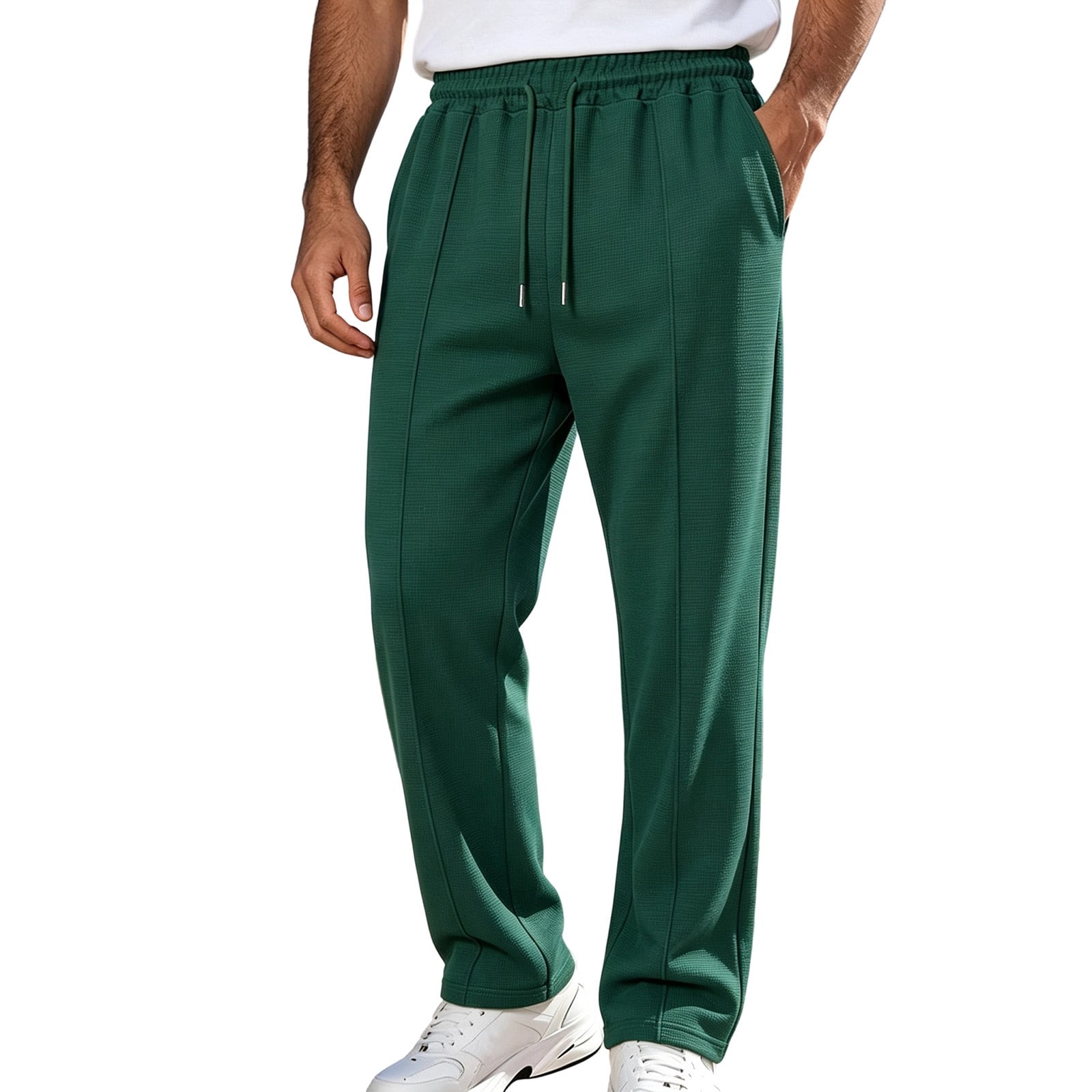 fatyb Pants for Men Casual Drawstring Elastic Waist Mens Solid Color ...