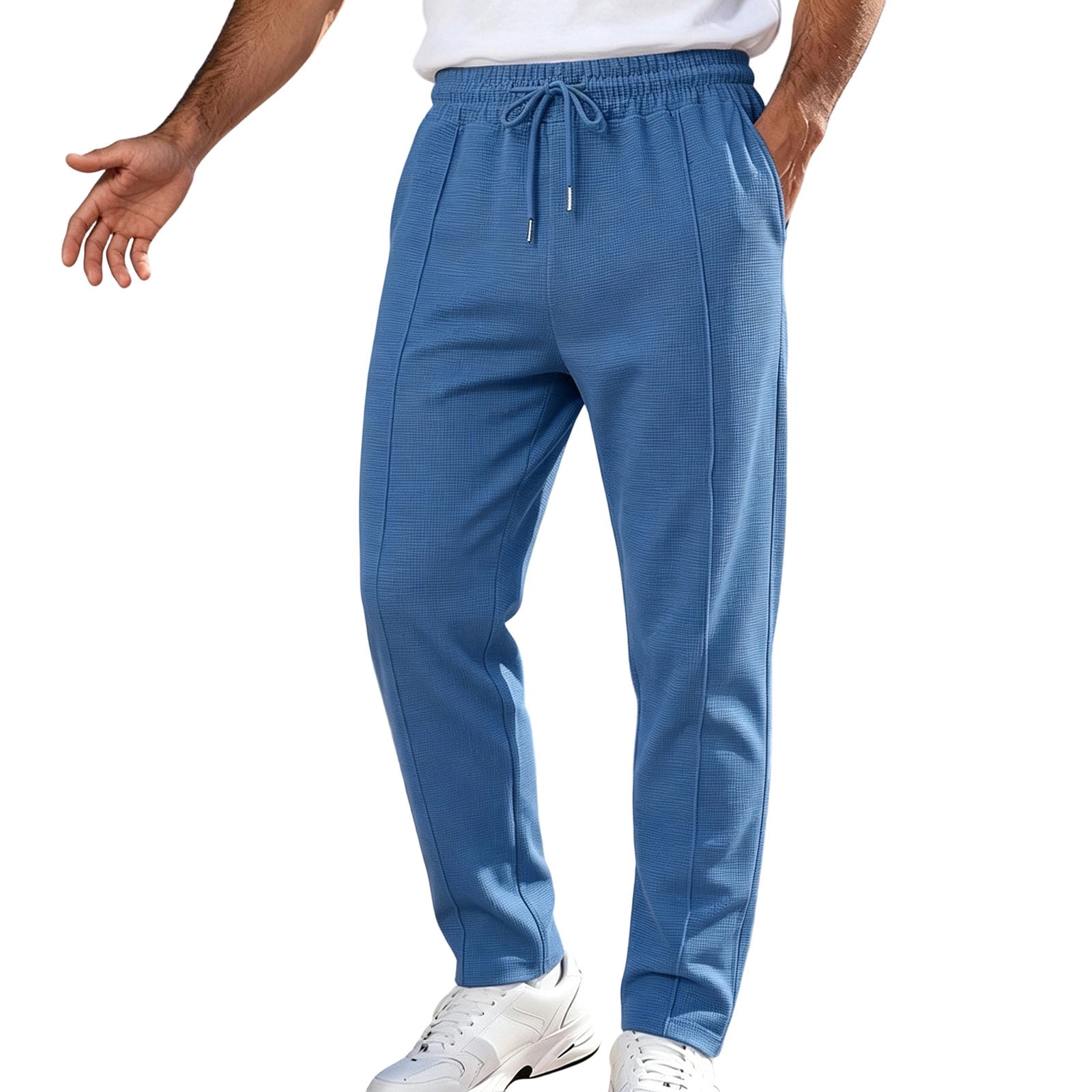 fatyb Pants for Men Casual Drawstring Elastic Waist Mens Solid Color ...
