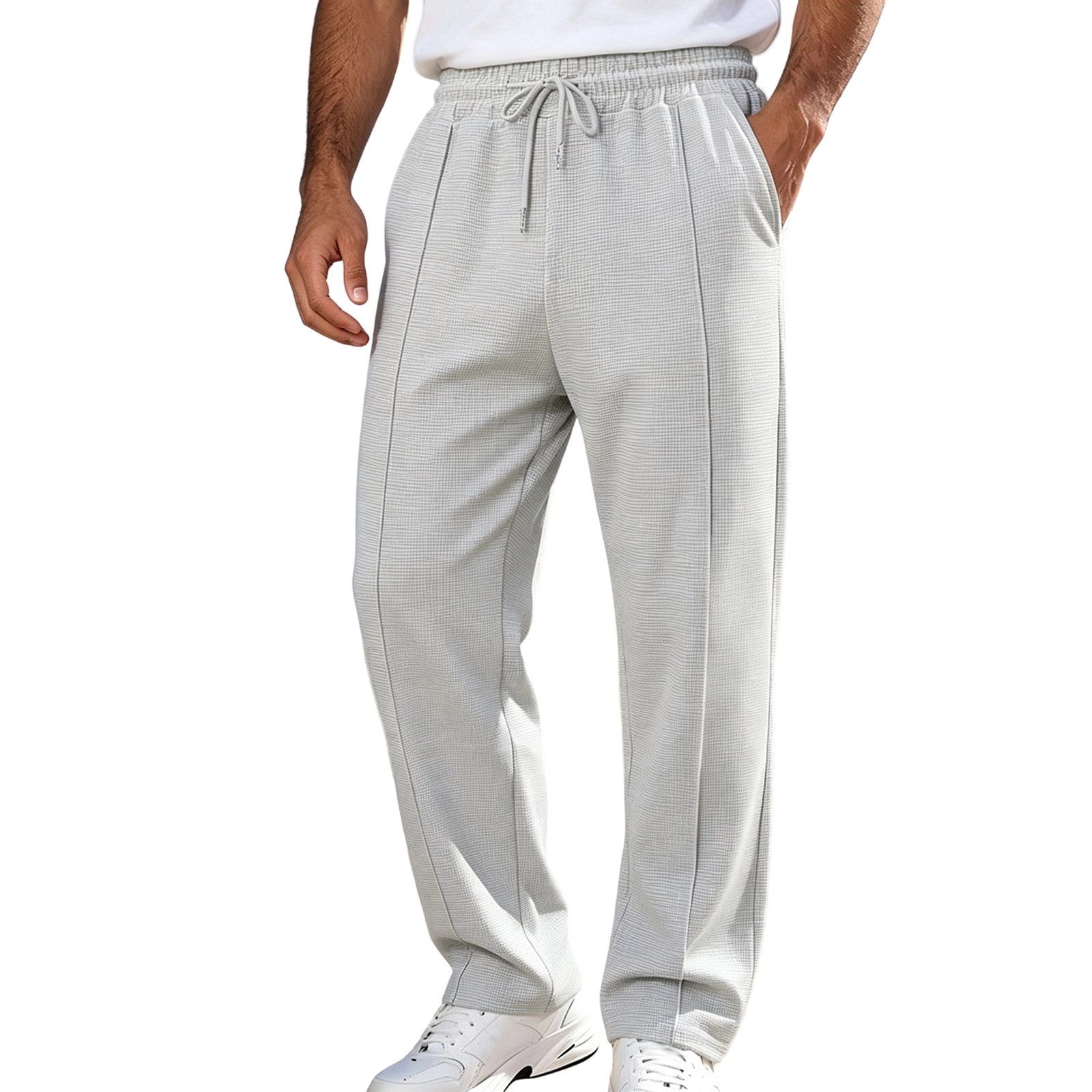 fatyb Pants for Men Casual Drawstring Elastic Waist Mens Solid Color ...