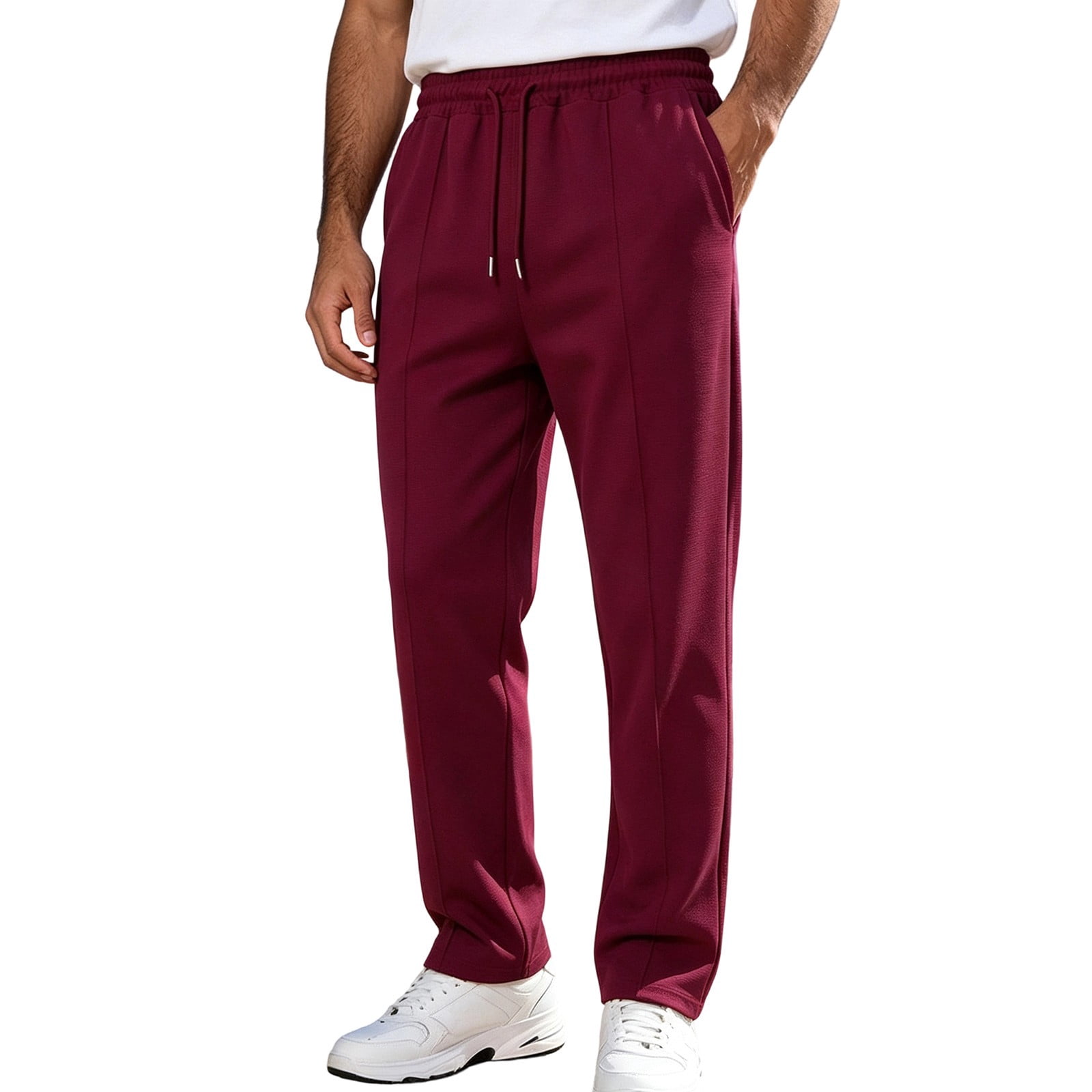 fatyb Pants for Men Casual Drawstring Elastic Waist Mens Solid Color ...