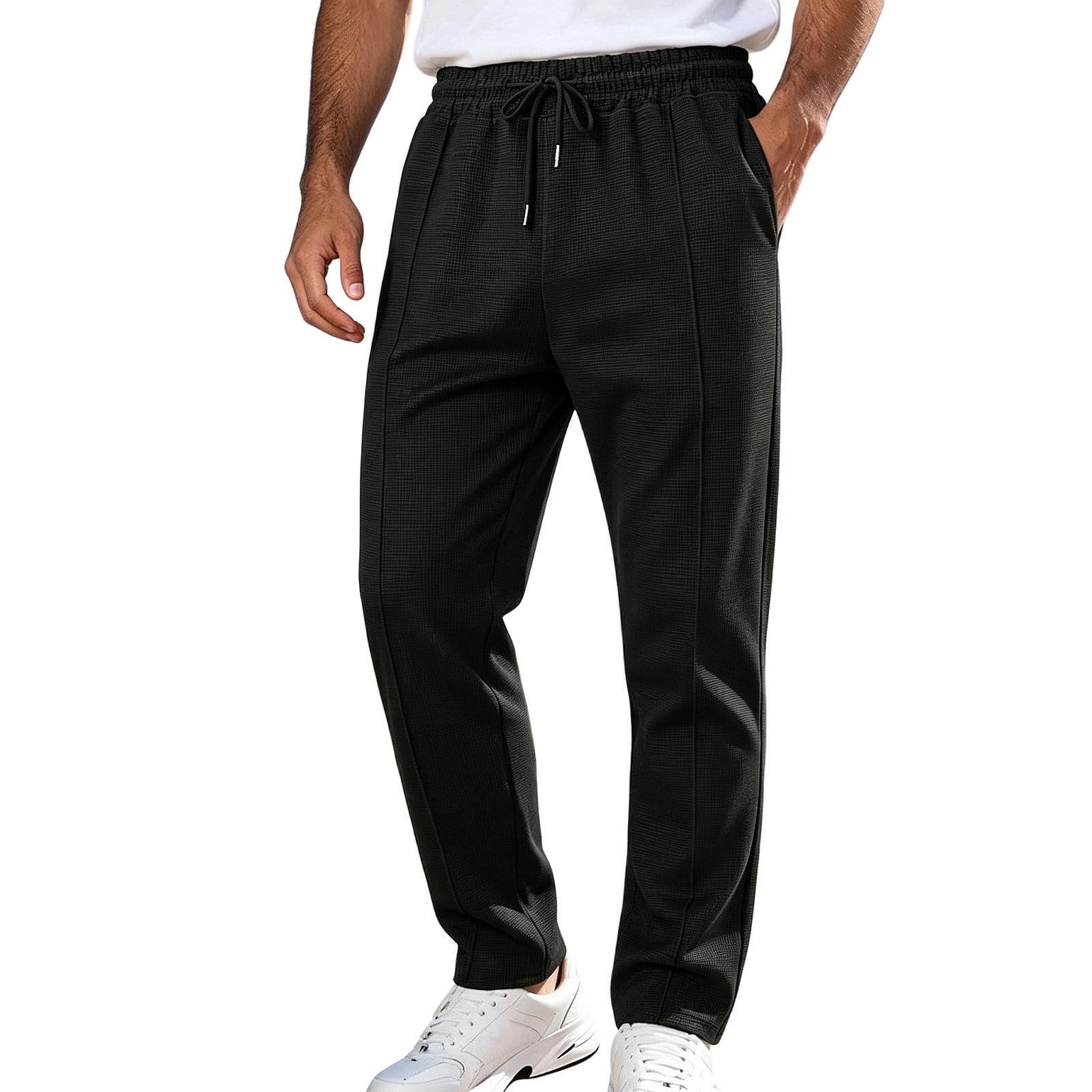 fatyb Pants for Men Casual Drawstring Elastic Waist Mens Solid Color ...