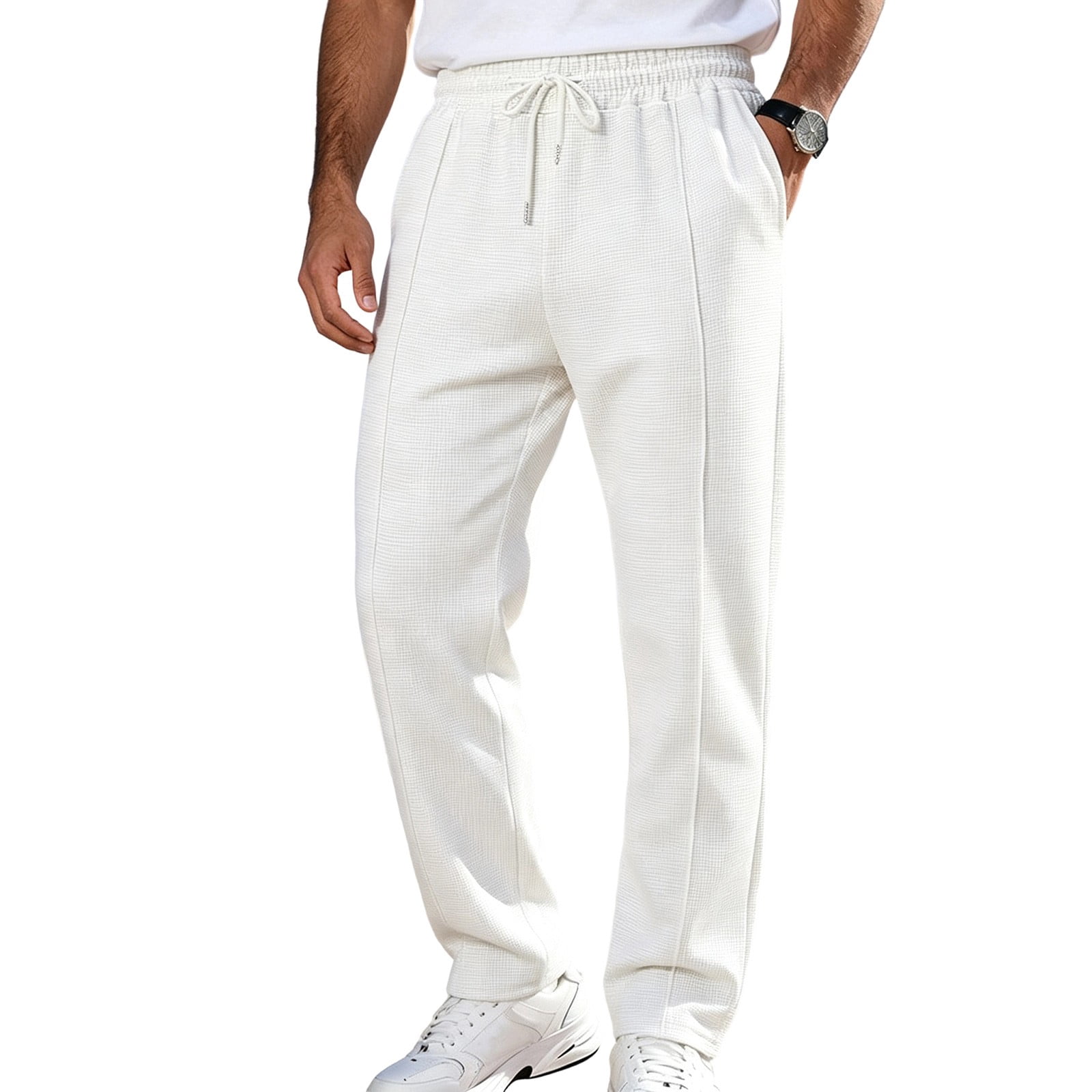 fatyb Pants for Men Casual Drawstring Elastic Waist Mens Solid Color ...