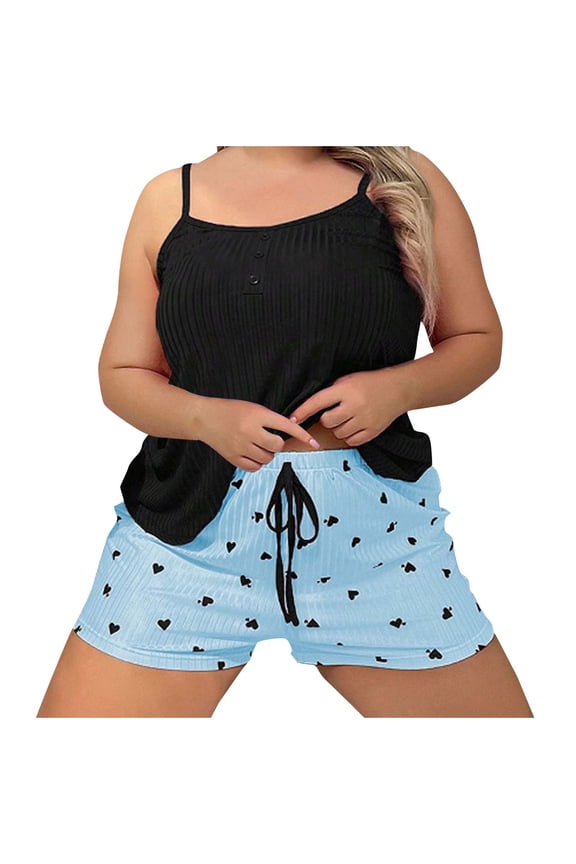 Plus Size Cami Pajama Sets for Women Sleeveless Tops Heart Shorts 2 Piece Pjs Sleepwear Outfits