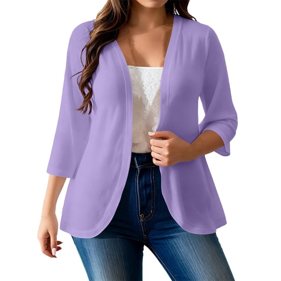 fatyb Plus Size Cardigan for Women 3/4 Sleeve Casual Open Front Loose Lightweight Summer Fashion Jacket