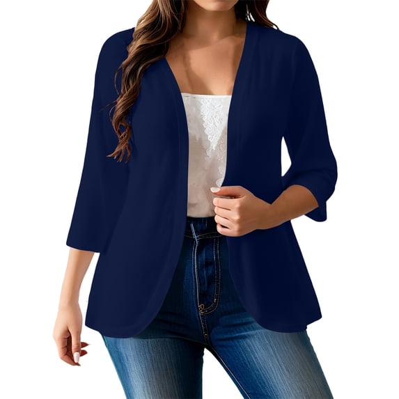fatyb Plus Size Cardigan for Women 3/4 Sleeve Casual Open Front Loose Lightweight Summer Fashion Jacket
