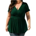 thumbnail image 1 of fatyb Plus Size Dressy Tops for Women Wrap V Neck Pleated Tunic Shirts Womens Elegant Short Sleeve Blouses, 1 of 5