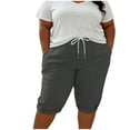 thumbnail image 1 of fatyb Plus Size Long Shorts for Women Summer Elastic Waist Drawstring Knee Length Shorts with Pockets, 1 of 7
