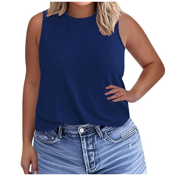fatyb Plus Size Tank Tops for Women Round Neck Sleeveless T Shirts Loose Plain Summer Casual Blouses