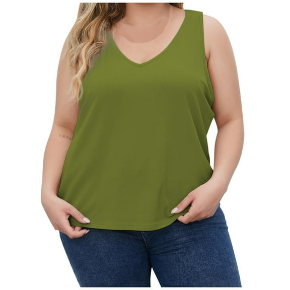 fatyb Plus Size Tank Tops for Women Sleeveless V Neck Ribbed Shirts Solid Color Casual Basic Tee Shirts