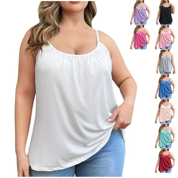 fatyb Plus Size Tank Tops with Built in Bra for Women Spaghetti Strap Camisole Loose Casual Cami Shirts