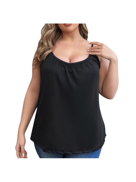 Plus Size Tank Tops with Built in Bra for Women Spaghetti Strap Camisole Loose Casual Cami Shirts
