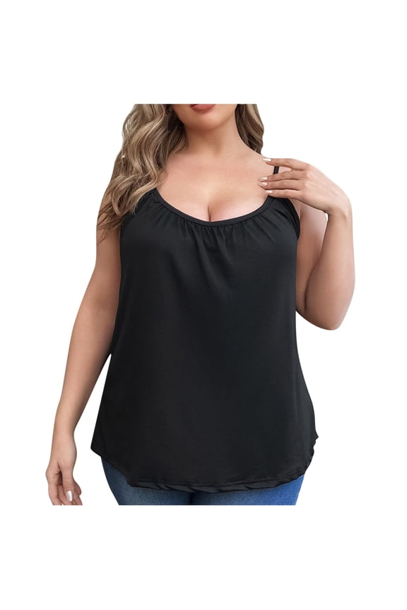 Plus Size Tank Tops with Built in Bra for Women Spaghetti Strap Camisole Loose Casual Cami Shirts
