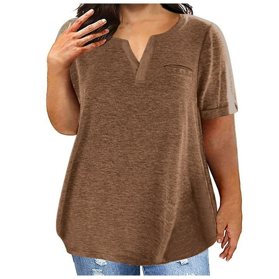 fatyb Plus Size Tee Tops for Women V Neck Plain Basic Short Sleeve Shirts Casual Summer T-Shirt Clothes