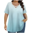 thumbnail image 1 of fatyb Plus Size Tops for Women Criss Cross V Neck Tshirts Gradient Short Sleeve Casual Loose Blouses Tee, 1 of 6