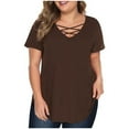 thumbnail image 1 of fatyb Plus Size Tops for Women Crisscross V Neck Short Sleeve Tunic Shirts Loose Casual Summer Blouses, 1 of 7