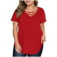 thumbnail image 1 of fatyb Plus Size Tops for Women Crisscross V Neck Short Sleeve Tunic Shirts Loose Casual Summer Blouses, 1 of 7