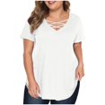 thumbnail image 1 of fatyb Plus Size Tops for Women Crisscross V Neck Short Sleeve Tunic Shirts Loose Casual Summer Blouses, 1 of 7