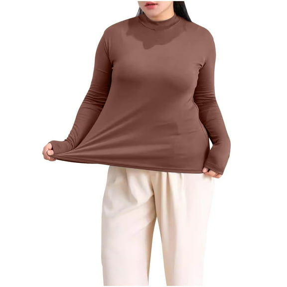 fatyb Plus Size Tops for Women Mock Neck Casual Undershirts Long Sleeve Pullover Comfortable Shirts