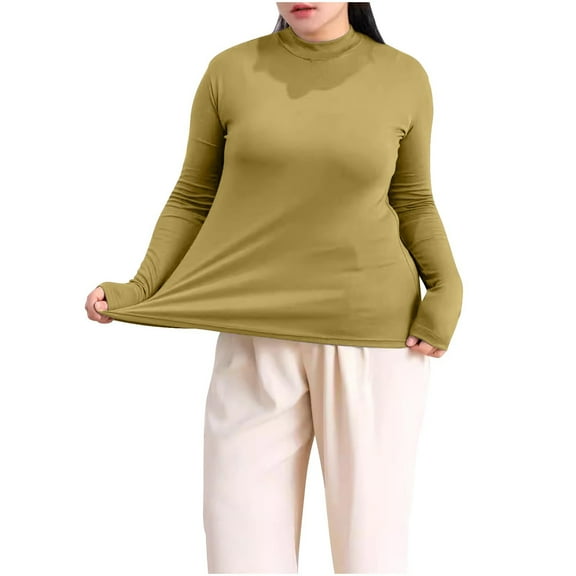 fatyb Plus Size Tops for Women Mock Neck Casual Undershirts Long Sleeve Pullover Comfortable Shirts