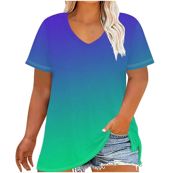 fatyb Plus Size Tops for Women Summer V Neck Short Sleeve Shirts Casual Loose Print Womens Tunic Tops