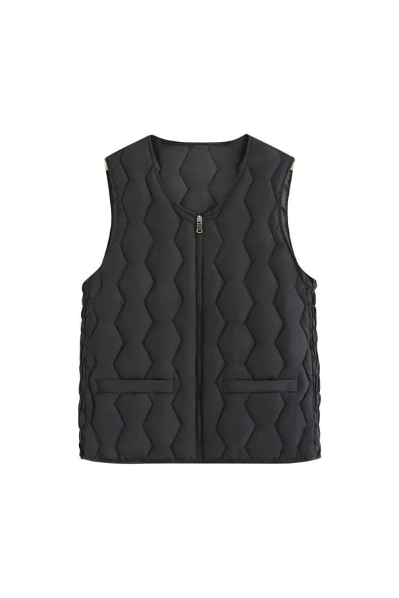 Plus Size Vest for Women V Neck Sleeveless Fall Winter Jacket Zip up Warm Outerwear with Pockets