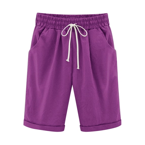 fatyb Plus Size Women's Knee Length Shorts Drawstring Elastic Waist Casual Shorts Summer Beach Pants