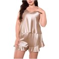 thumbnail image 1 of fatyb Plus Size Womens Pajama Sets Sleeveless Cami Tops and Ruffle Hem Shorts 2 Piece Sleepwear Outfits, 1 of 5